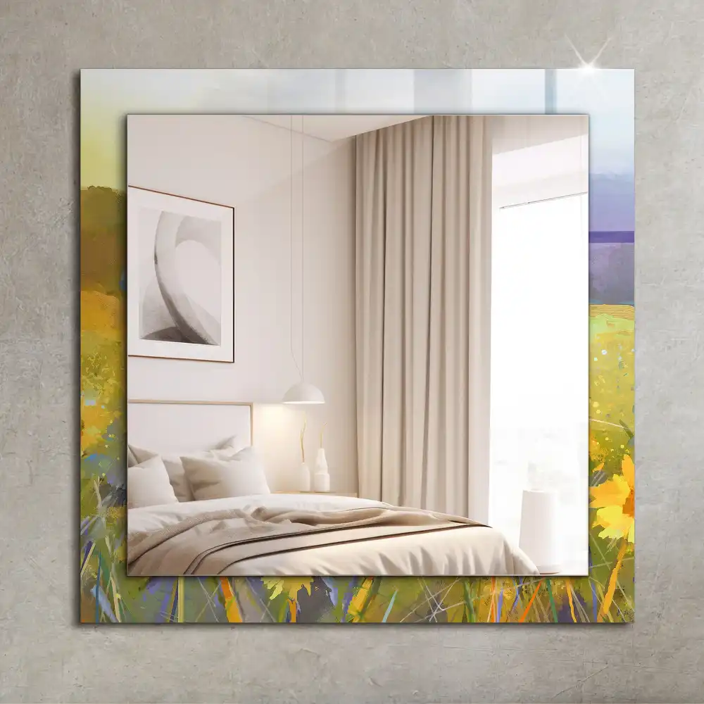 Pravokotne okrasno ogledalo Sončnično polje