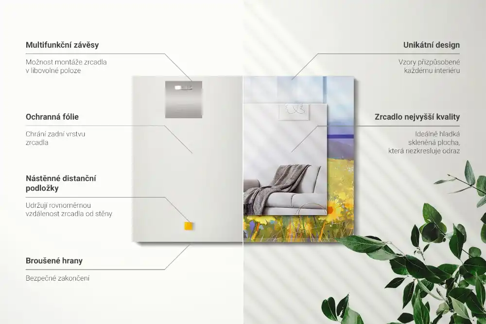 Pravokotne okrasno ogledalo Sončnično polje