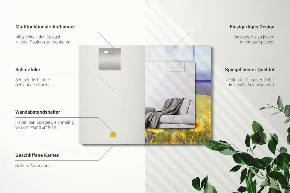 Pravokotne okrasno ogledalo Sončnično polje