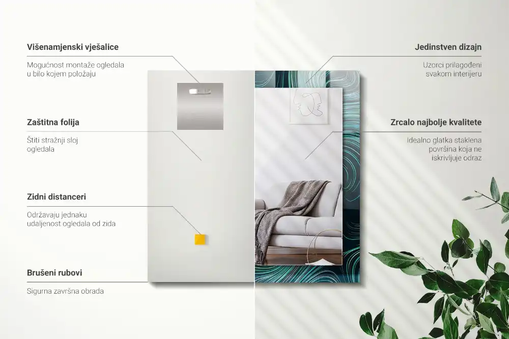 Pravokotne okrasno ogledalo Abstraktni črtni vzorci