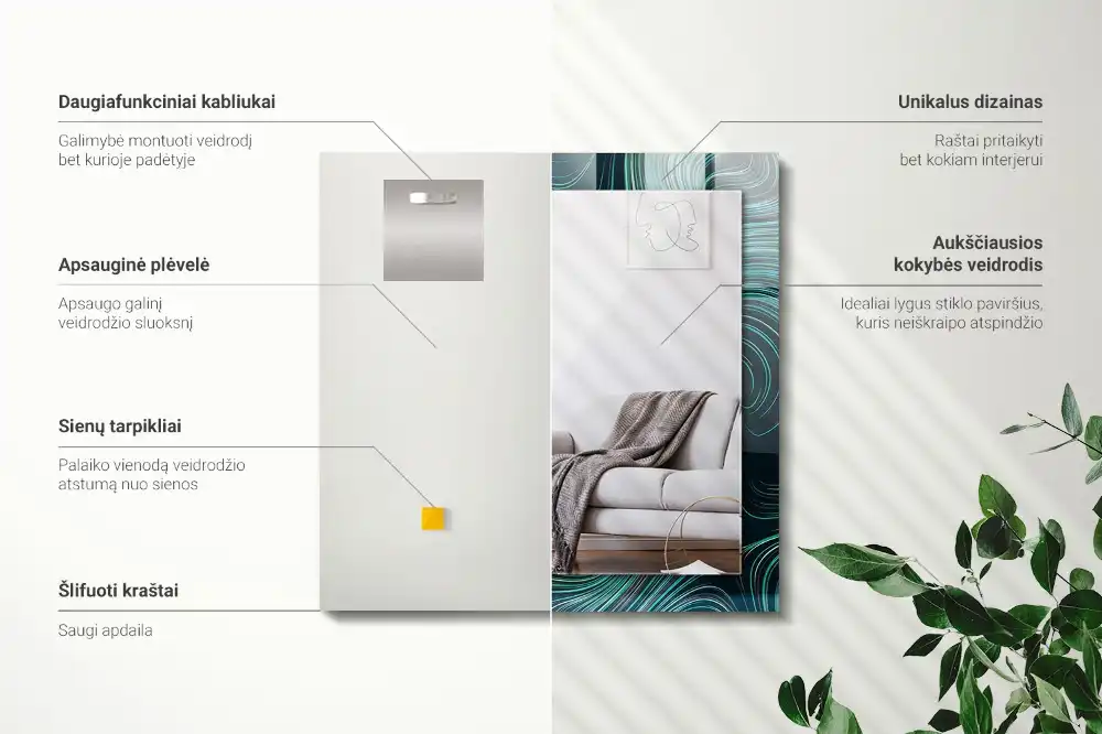 Pravokotne okrasno ogledalo Abstraktni črtni vzorci