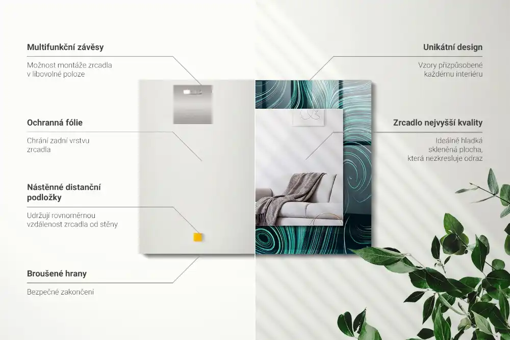 Pravokotne okrasno ogledalo Abstraktni črtni vzorci