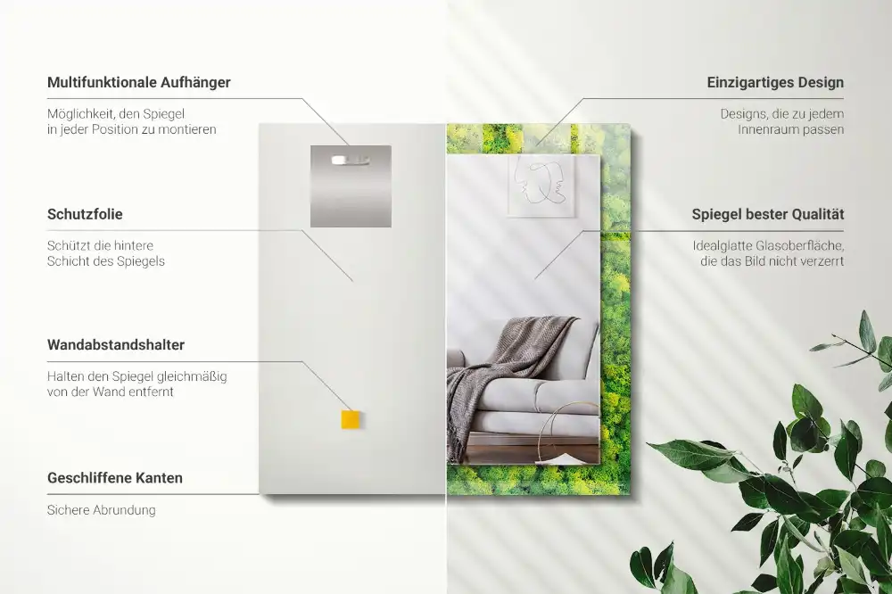 Tiskano pravokotne ogledalo Zeleni mah