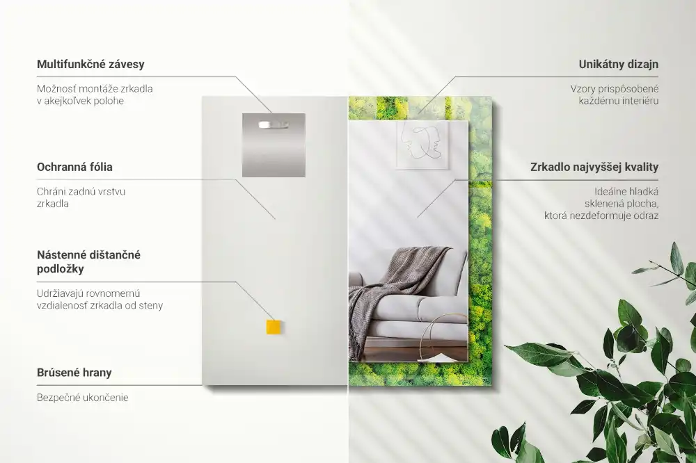 Tiskano pravokotne ogledalo Zeleni mah