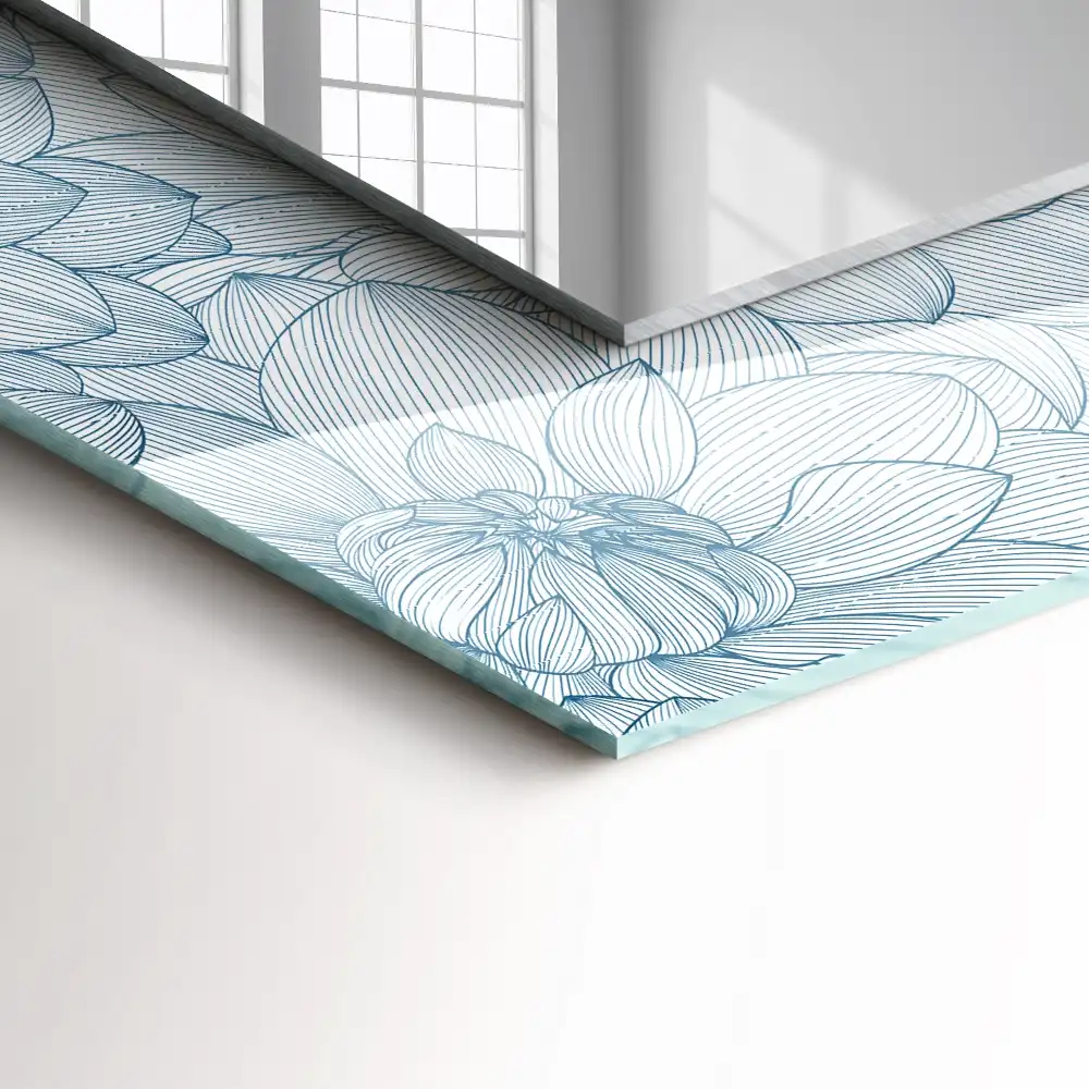 Pravokotne okrasno ogledalo Vzorec cvetja moder