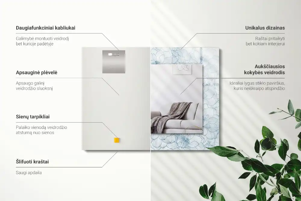 Pravokotne okrasno ogledalo Vzorec cvetja moder