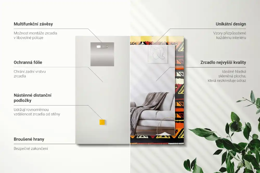 Pravokotne ogledalo s potiskanim okvirjem Barvit etnični vzorec