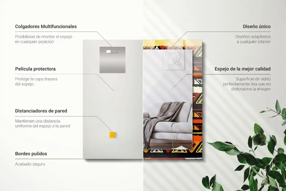 Pravokotne ogledalo s potiskanim okvirjem Barvit etnični vzorec