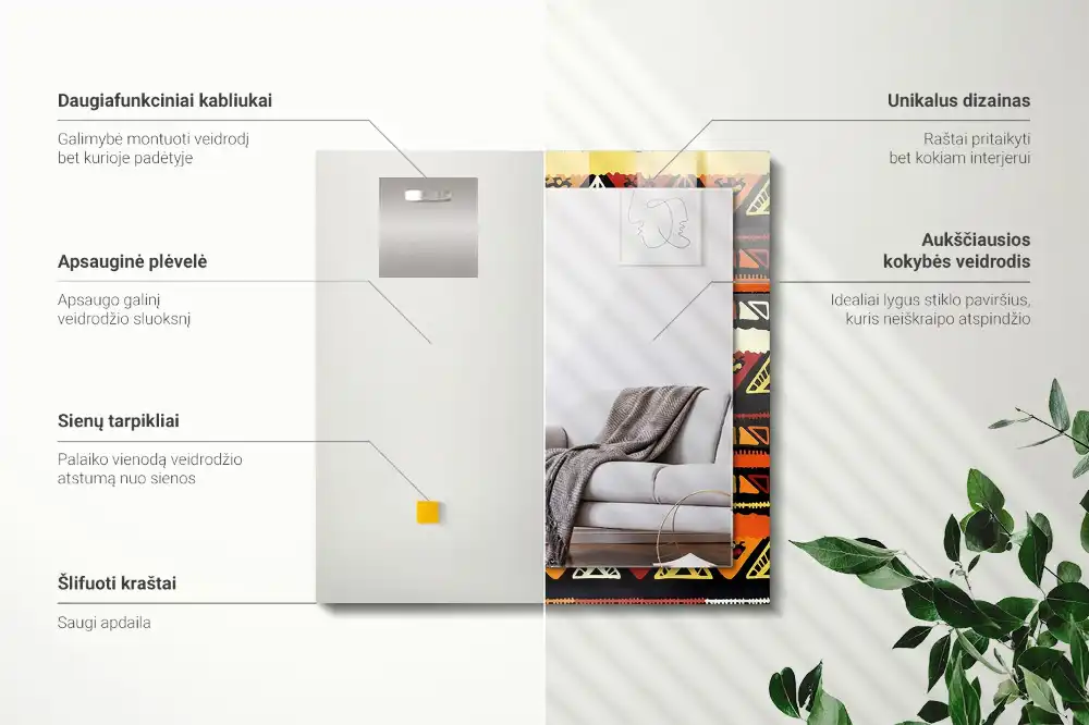 Pravokotne ogledalo s potiskanim okvirjem Barvit etnični vzorec