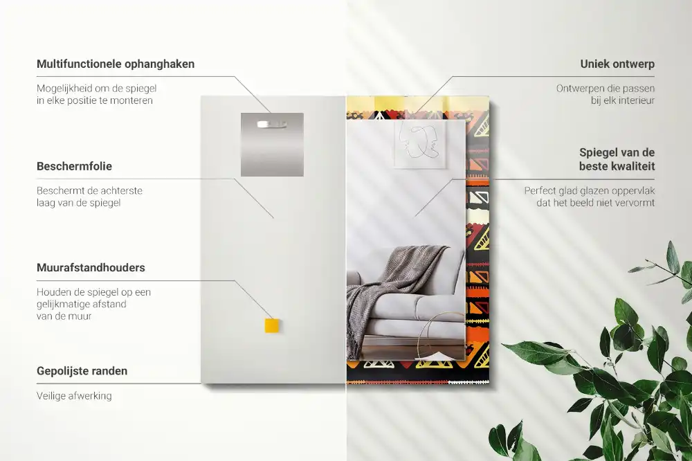 Pravokotne ogledalo s potiskanim okvirjem Barvit etnični vzorec