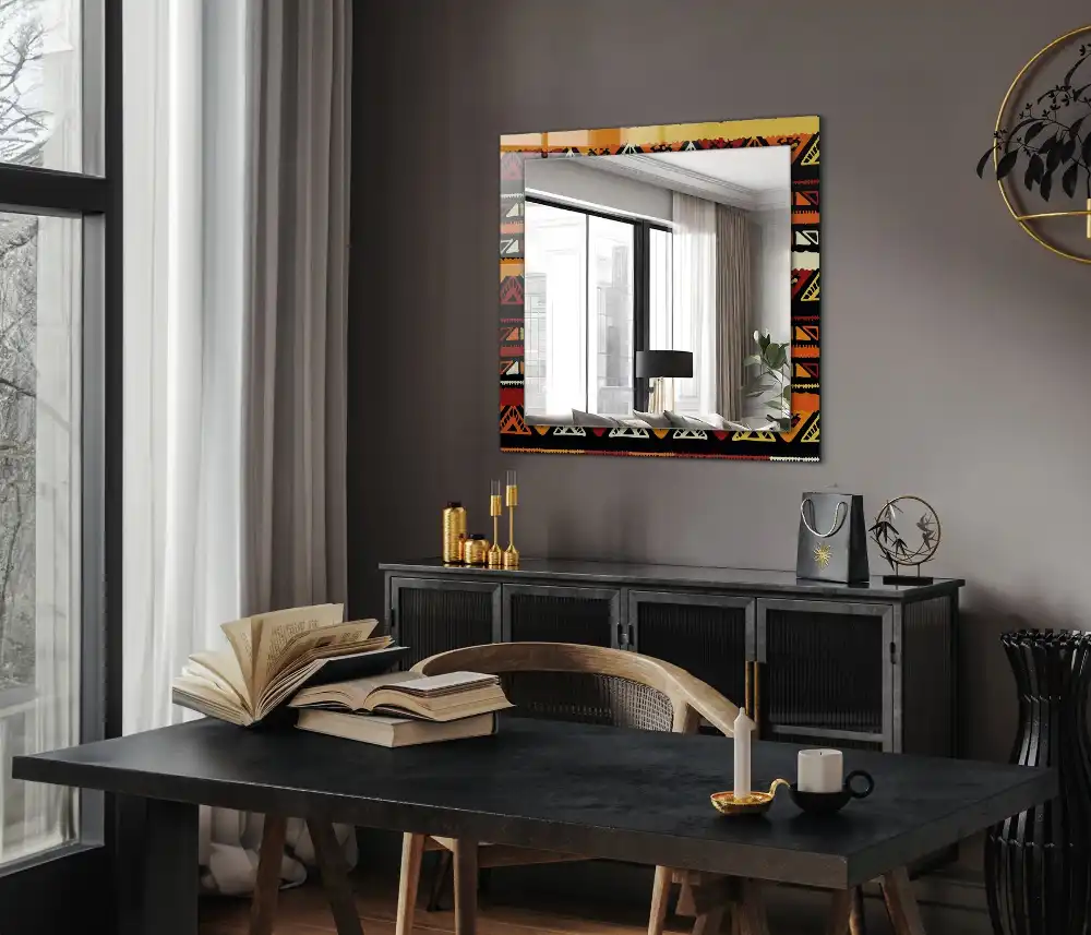 Pravokotne ogledalo s potiskanim okvirjem Barvit etnični vzorec