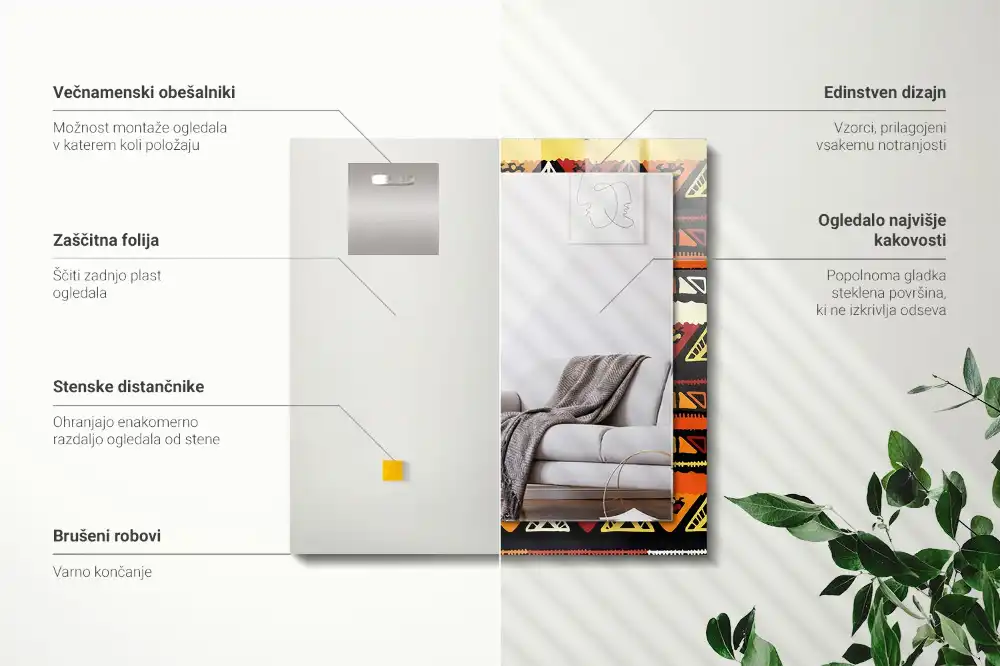 Pravokotne ogledalo s potiskanim okvirjem Barvit etnični vzorec