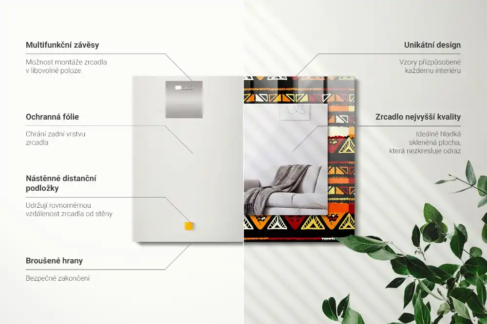 Pravokotne ogledalo s potiskanim okvirjem Barvit etnični vzorec