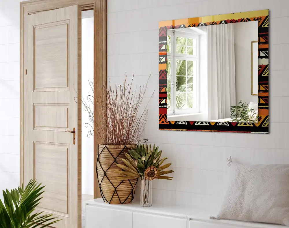 Pravokotne ogledalo s potiskanim okvirjem Barvit etnični vzorec