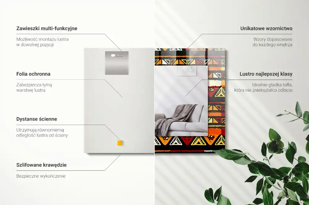 Pravokotne ogledalo s potiskanim okvirjem Barvit etnični vzorec