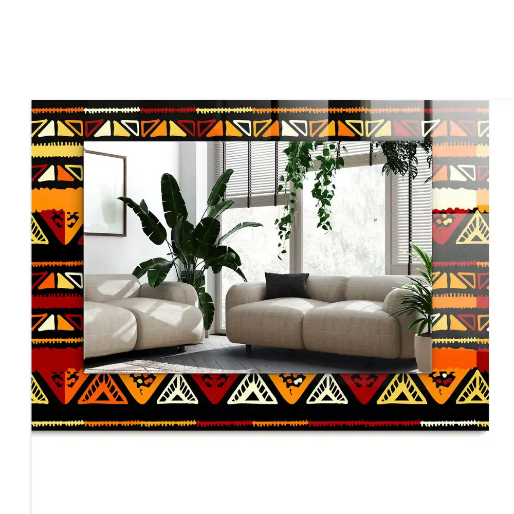 Pravokotne ogledalo s potiskanim okvirjem Barvit etnični vzorec