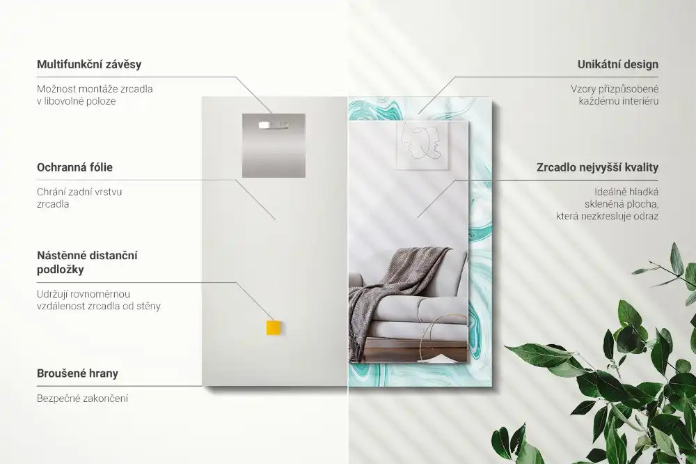 Pravokotne okrasno ogledalo Abstraktni marmorni vzorec