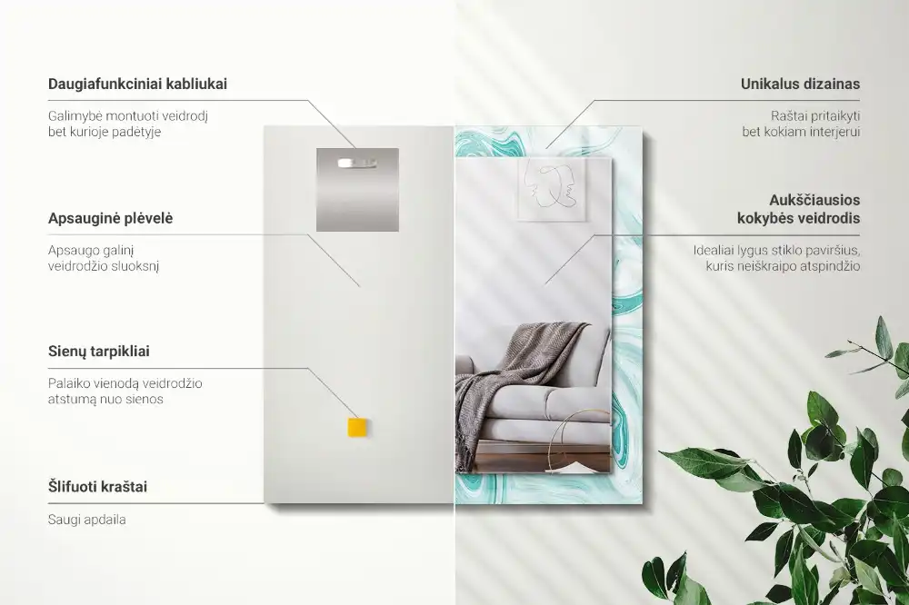 Pravokotne okrasno ogledalo Abstraktni marmorni vzorec