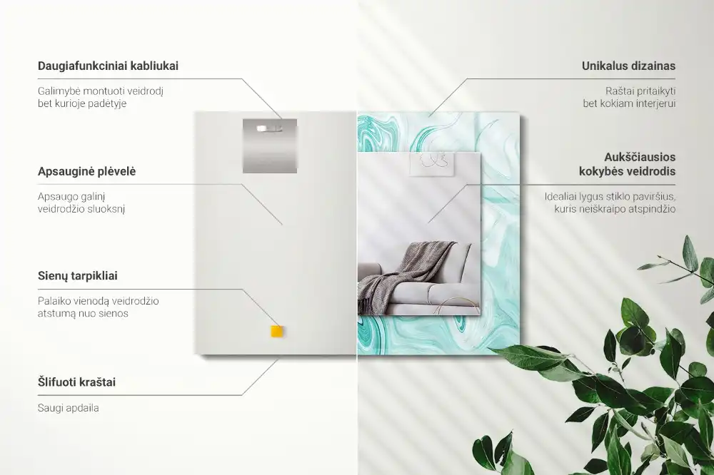 Pravokotne okrasno ogledalo Abstraktni marmorni vzorec