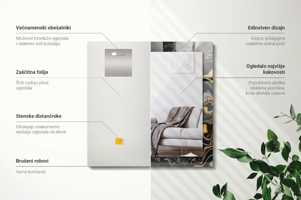 Pravokotne okrasno ogledalo Abstraktni marmorni vzorec