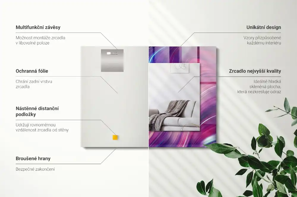 Pravokotne ogledalo s potiskanim okvirjem Abstraktni barviti valovi