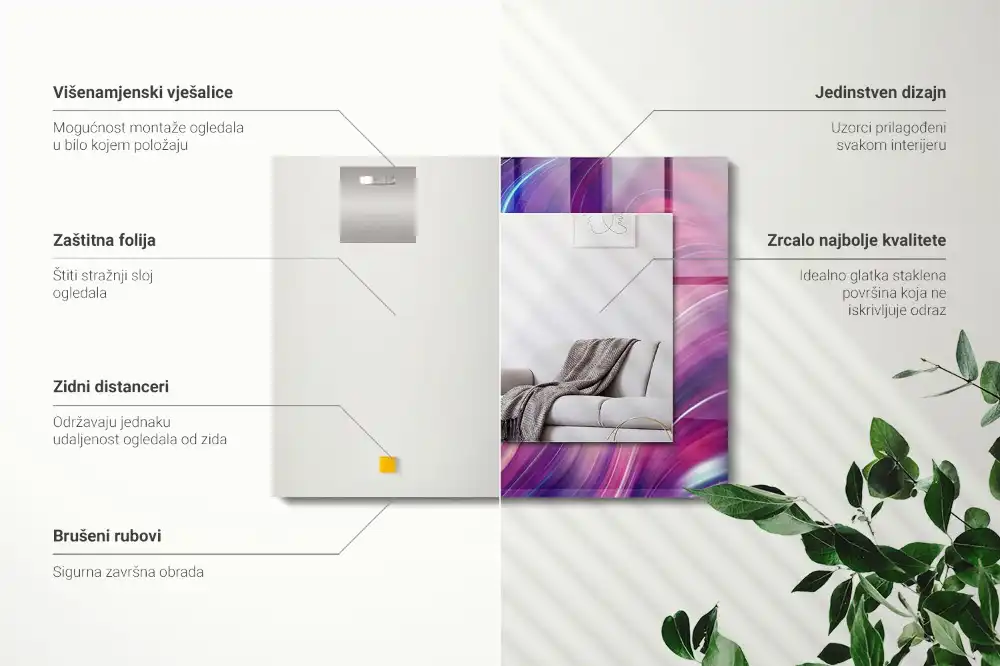 Pravokotne ogledalo s potiskanim okvirjem Abstraktni barviti valovi