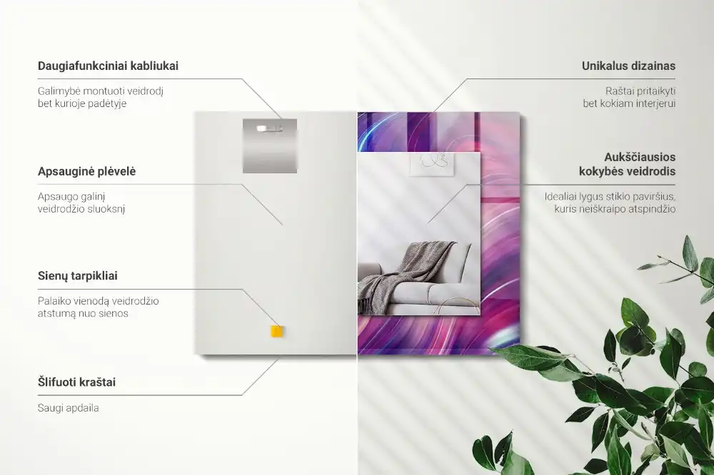 Pravokotne ogledalo s potiskanim okvirjem Abstraktni barviti valovi