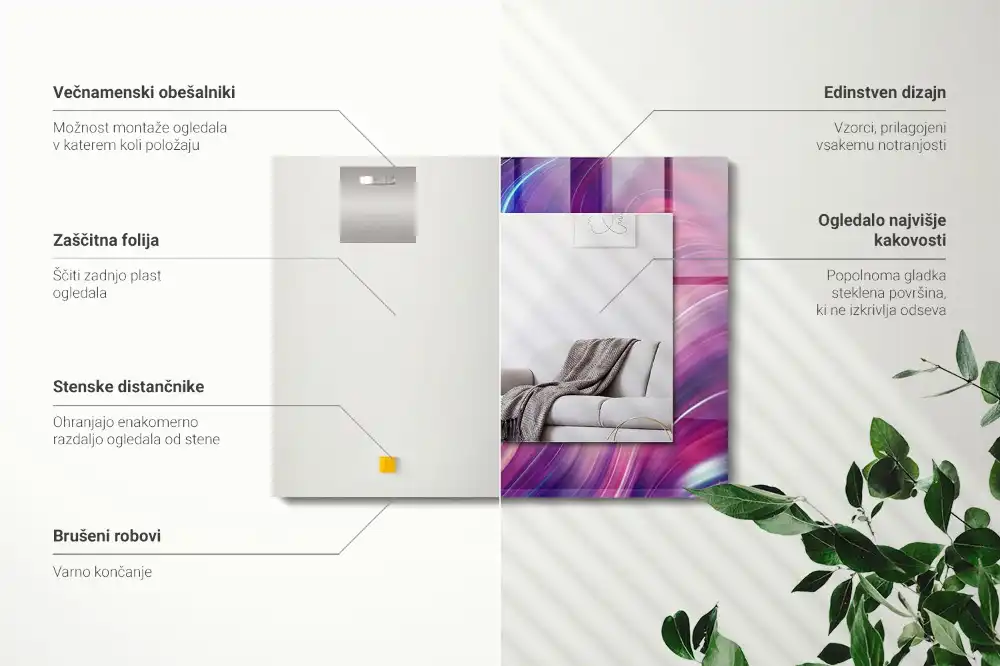 Pravokotne ogledalo s potiskanim okvirjem Abstraktni barviti valovi