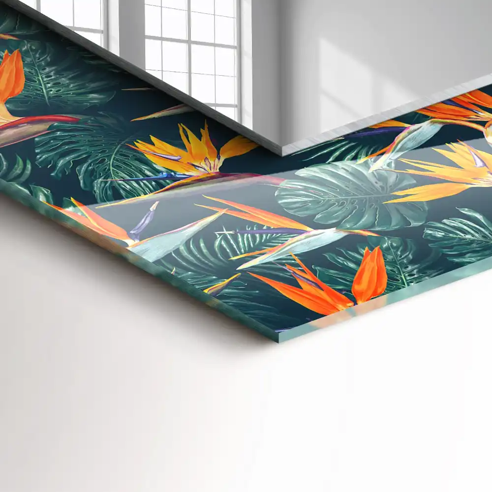 Pravokotne okrasno ogledalo Rože in listi