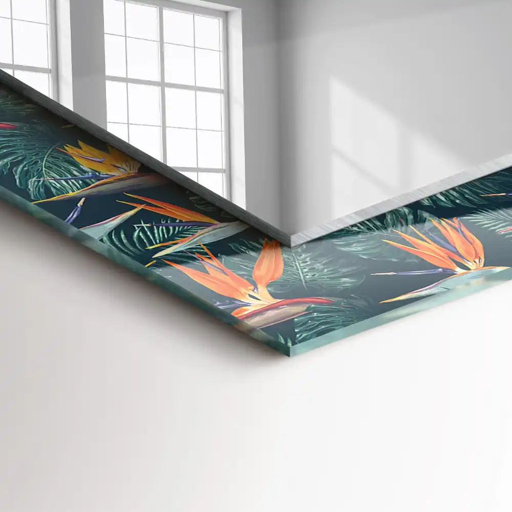 Pravokotne okrasno ogledalo Rože in listi