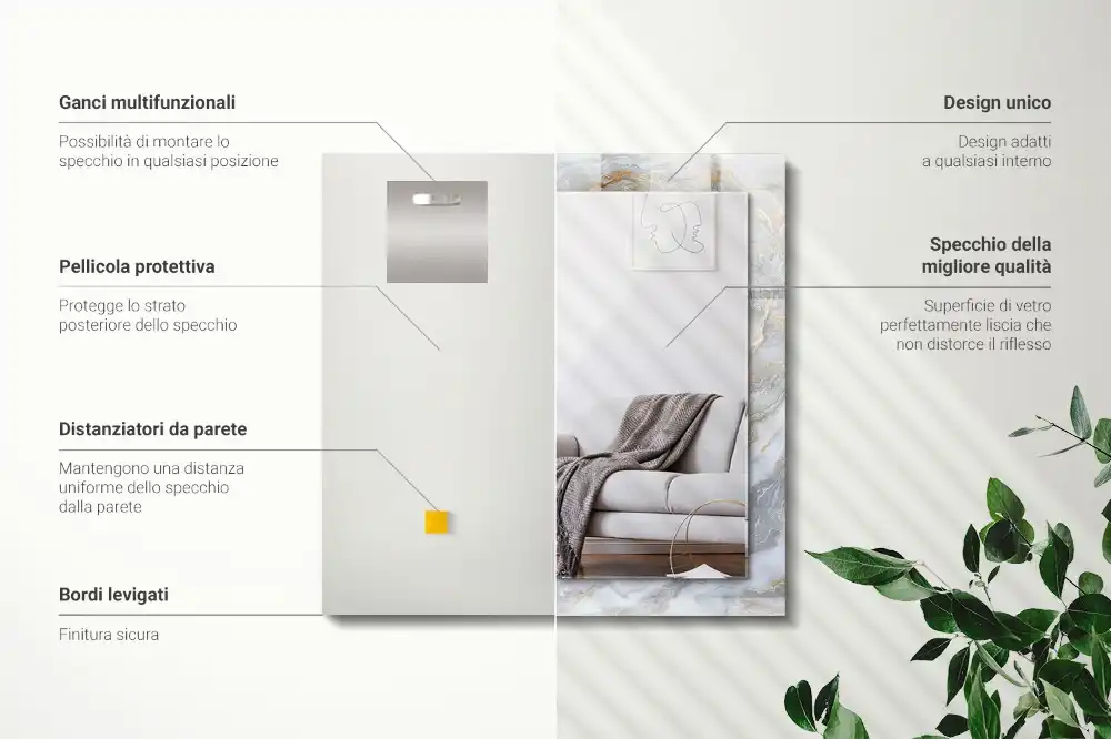 Pravokotne ogledalo s potiskanim okvirjem Tekstura marmornega vzorca