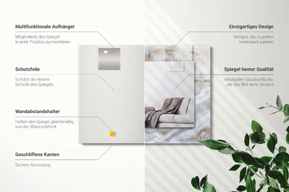 Pravokotne ogledalo s potiskanim okvirjem Tekstura marmornega vzorca