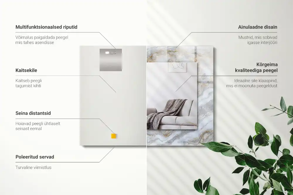 Pravokotne ogledalo s potiskanim okvirjem Tekstura marmornega vzorca