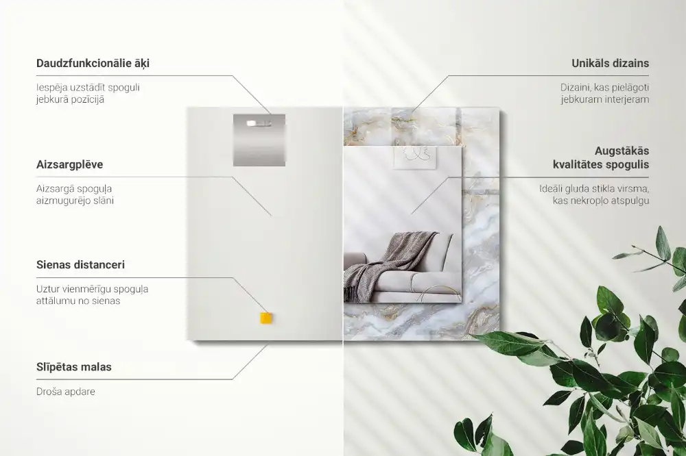 Pravokotne ogledalo s potiskanim okvirjem Tekstura marmornega vzorca