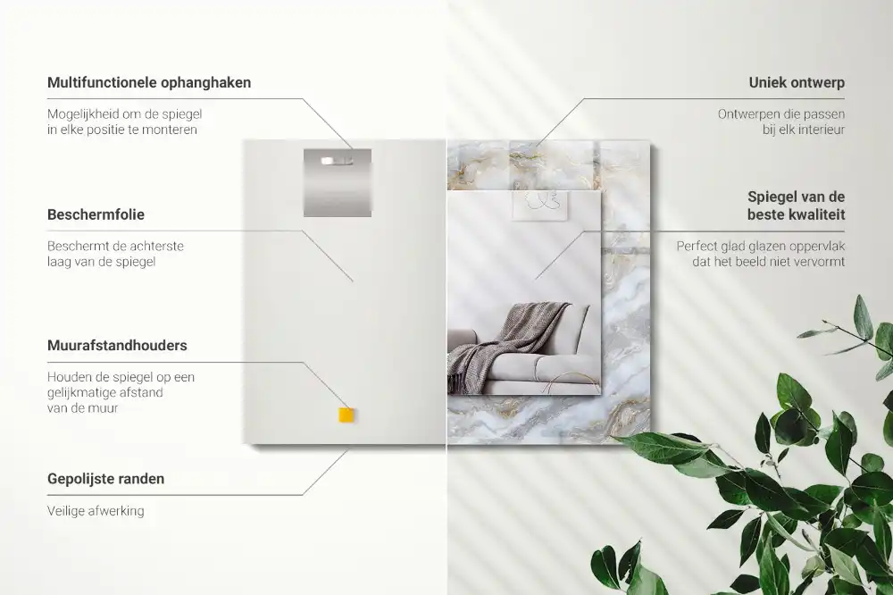 Pravokotne ogledalo s potiskanim okvirjem Tekstura marmornega vzorca