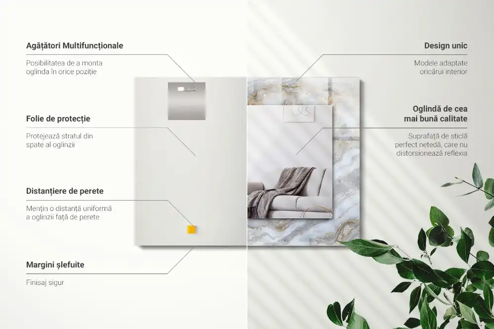 Pravokotne ogledalo s potiskanim okvirjem Tekstura marmornega vzorca