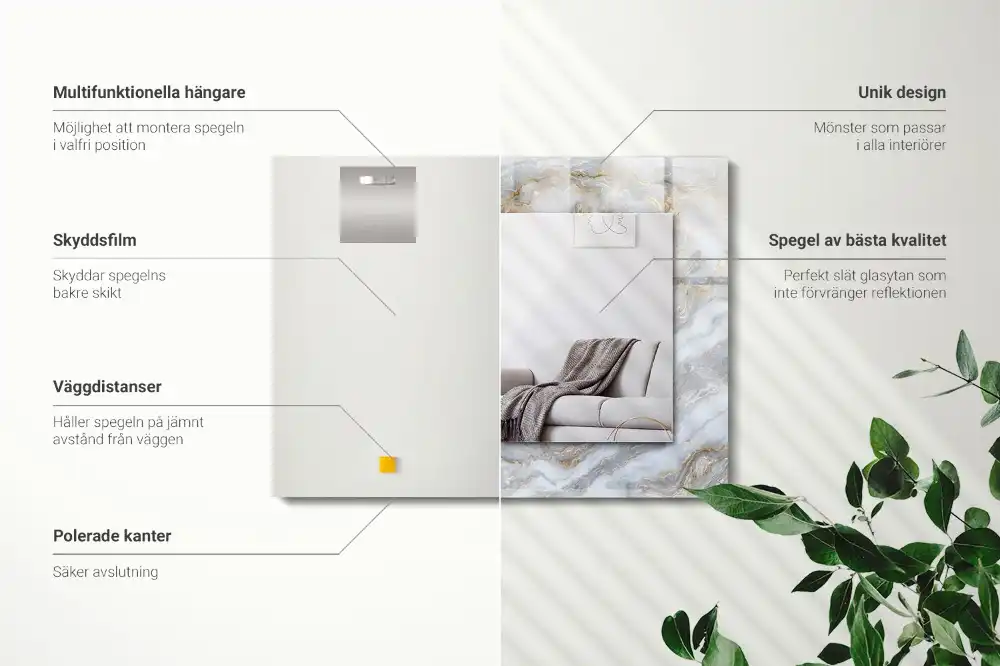 Pravokotne ogledalo s potiskanim okvirjem Tekstura marmornega vzorca