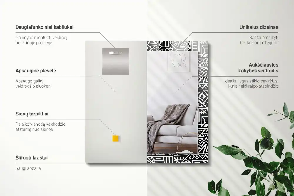 Pravokotne okrasno ogledalo Geometrijski vzorec