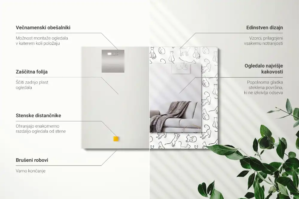 Tiskano pravokotne ogledalo Obrisi mačke