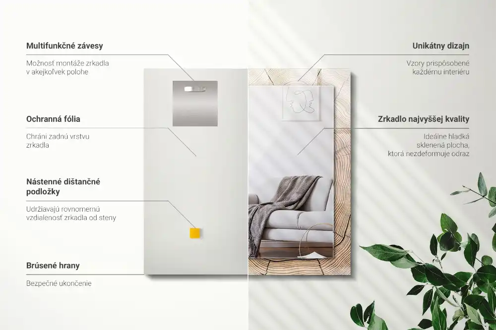 Pravokotne ogledalo s potiskanim okvirjem Prečni prerez drevesnega debla