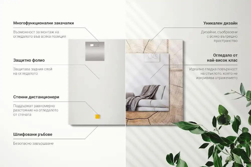 Pravokotne ogledalo s potiskanim okvirjem Prečni prerez drevesnega debla