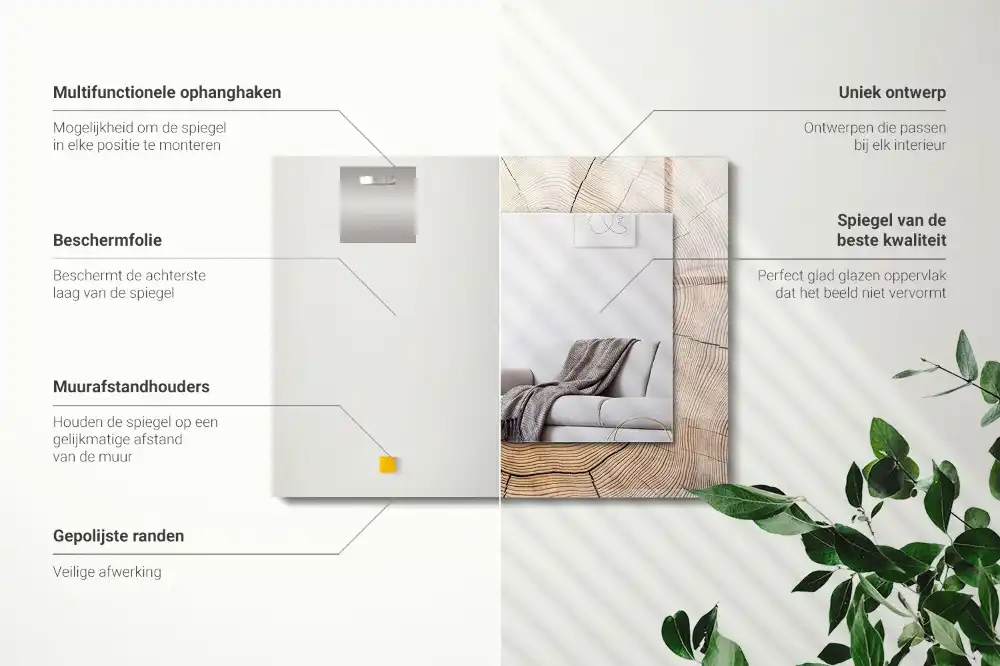 Pravokotne ogledalo s potiskanim okvirjem Prečni prerez drevesnega debla