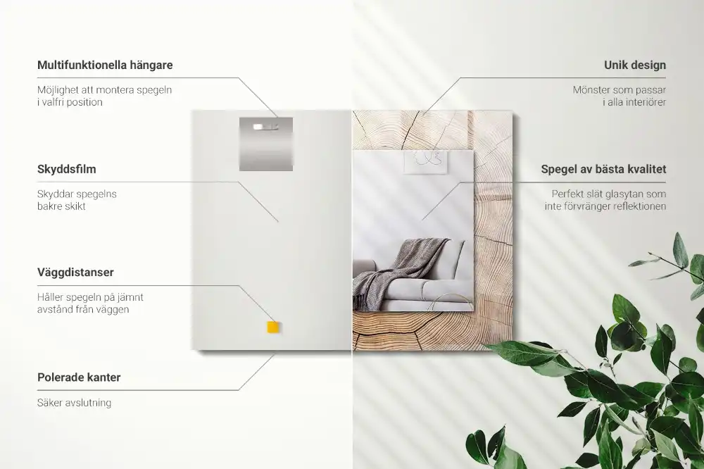 Pravokotne ogledalo s potiskanim okvirjem Prečni prerez drevesnega debla