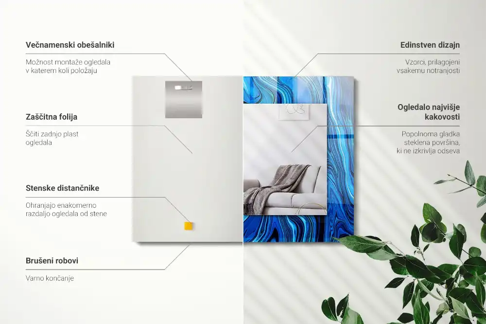 Pravokotne okrasno ogledalo Abstraktni modri vzorec