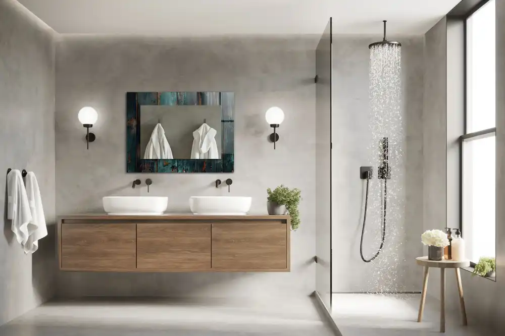 Tiskano pravokotne ogledalo Zelene lesene deske