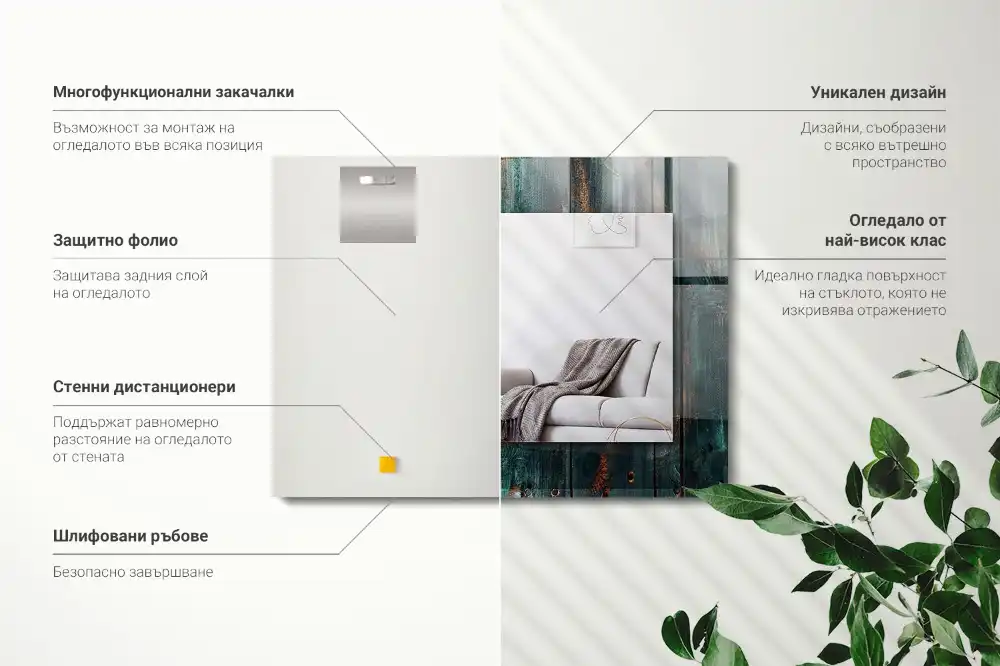 Tiskano pravokotne ogledalo Zelene lesene deske