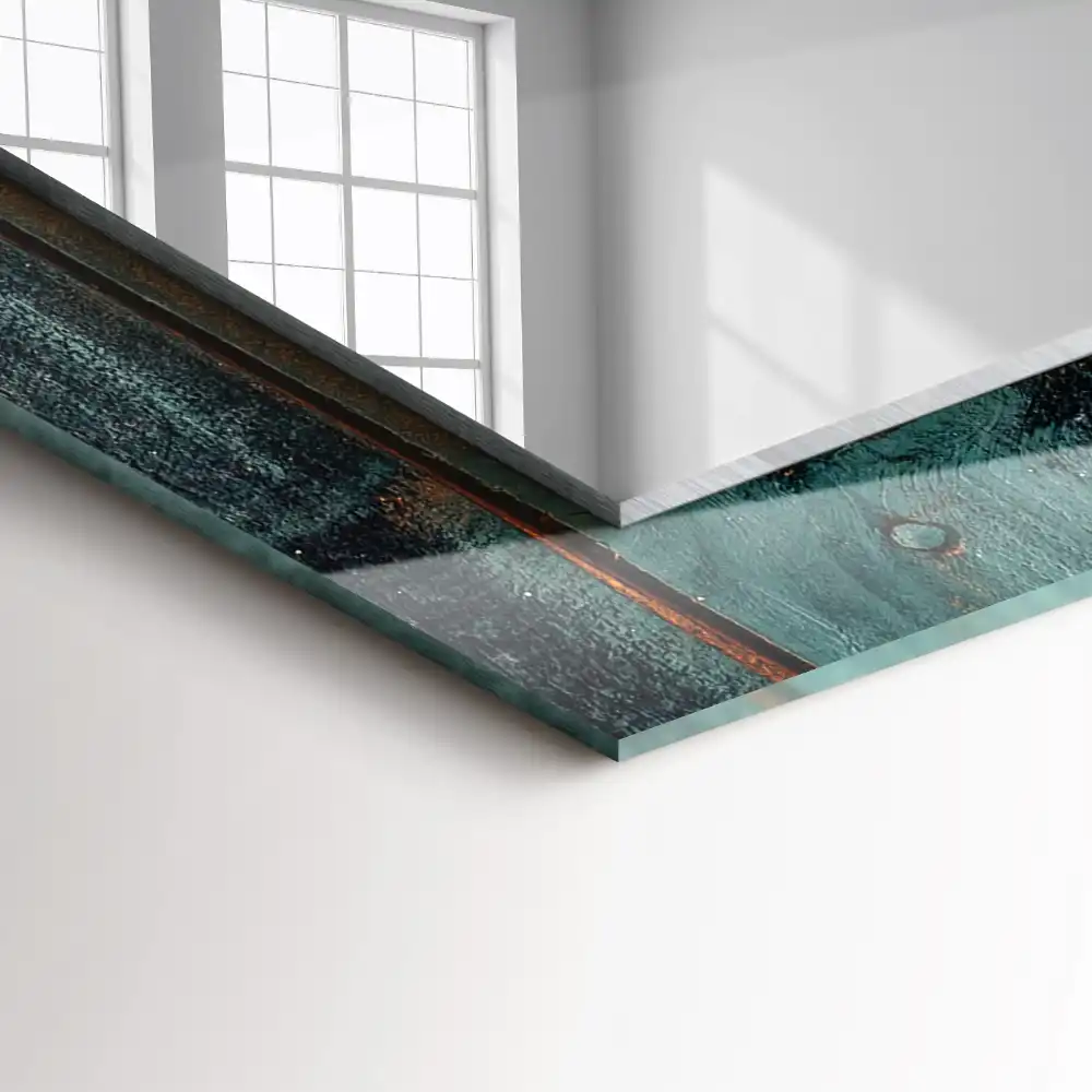 Tiskano pravokotne ogledalo Zelene lesene deske