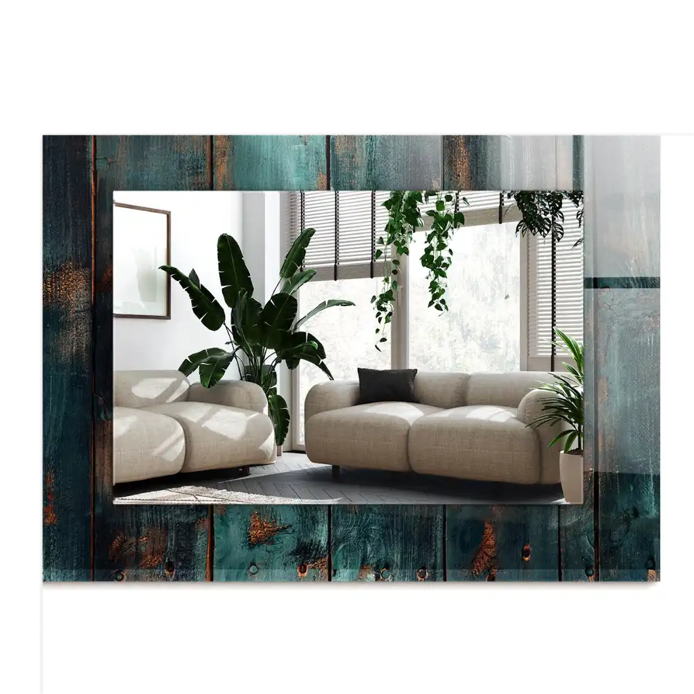 Tiskano pravokotne ogledalo Zelene lesene deske