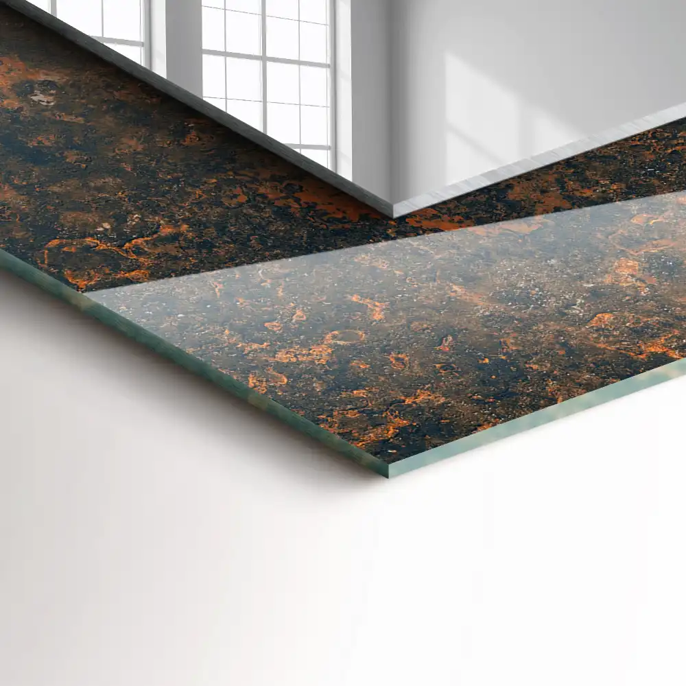 Pravokotne ogledalo s potiskanim okvirjem Rjasta kovina