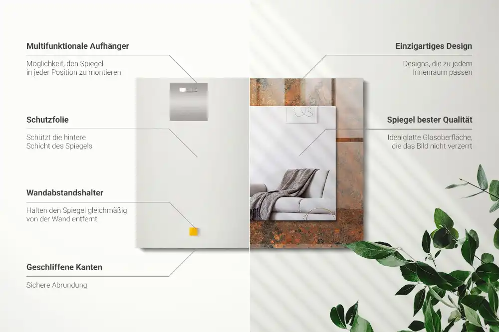 Pravokotne ogledalo s potiskanim okvirjem Rjasta kovina